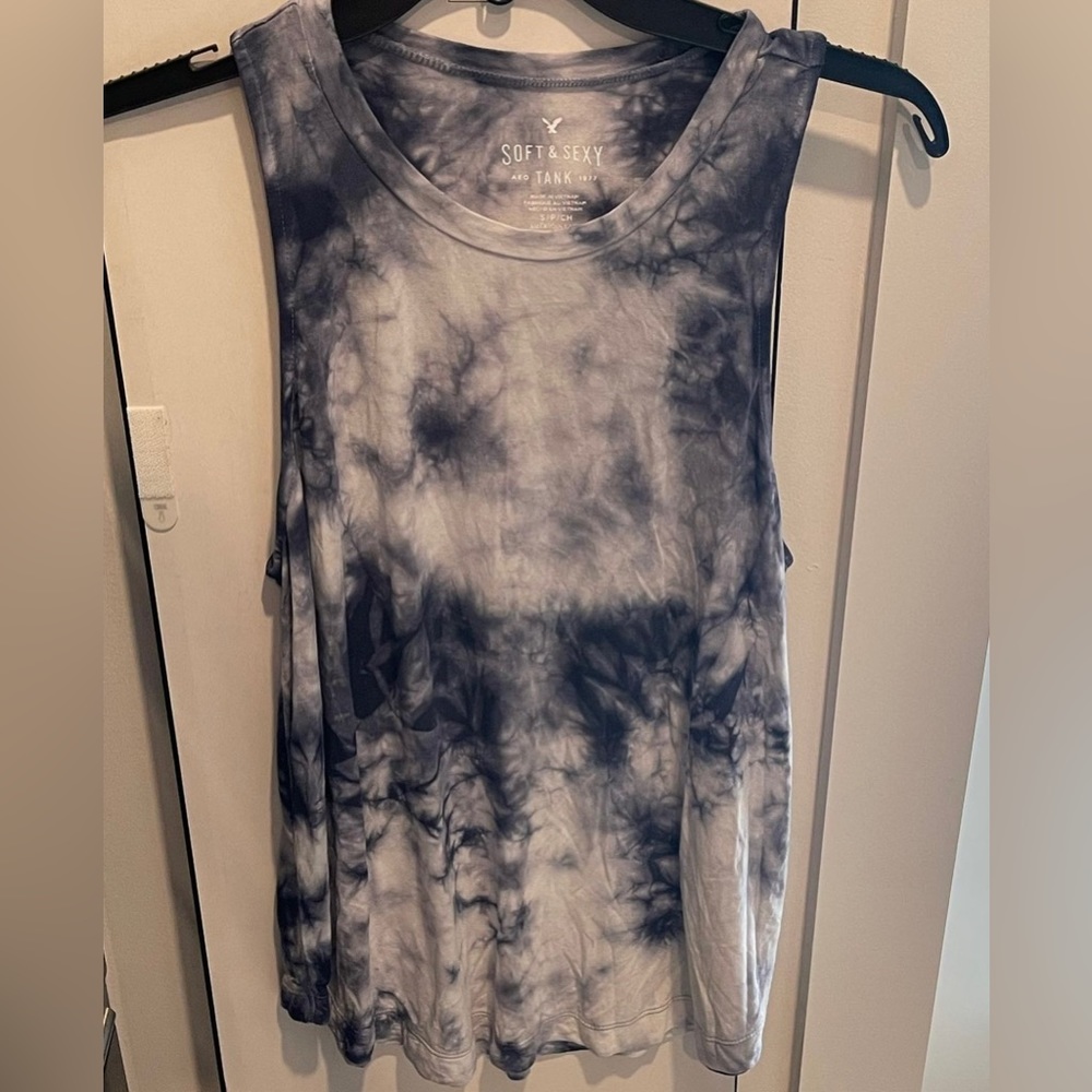 Navy & White Tie Dye Soft & Sexy Tank from American Eagle
